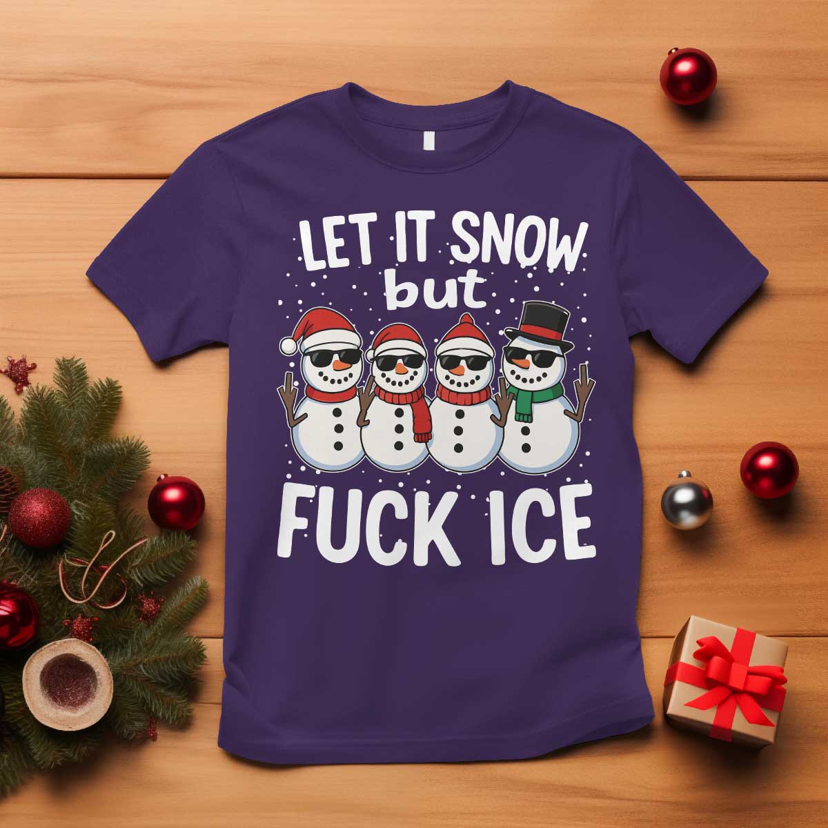 Anti ICE Christmas T Shirt Funny Snowman Cute Finger Let It Snow Funny FDT TS10 Purple Print Your Wear