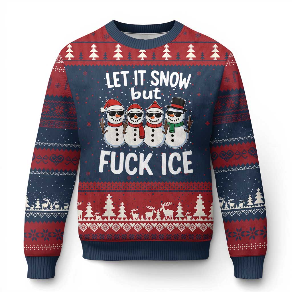 Anti ICE Xmas Ugly Christmas Sweater Funny Snowman Cute Finger Let It Snow Funny FDT TS10 Navy Red Print Your Wear