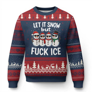 Anti ICE Xmas Ugly Christmas Sweater Funny Snowman Cute Finger Let It Snow Funny FDT TS10 Navy Red Print Your Wear