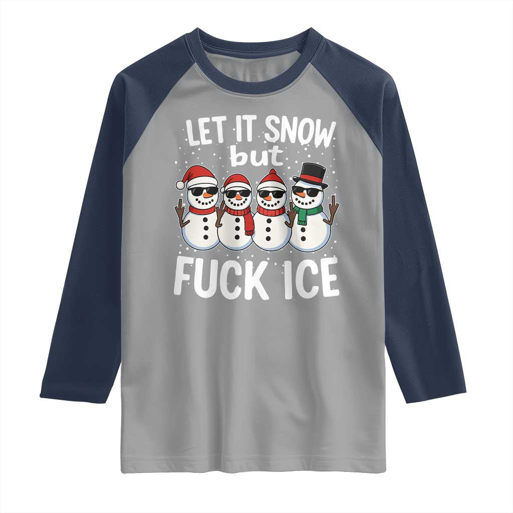 Anti ICE Christmas Raglan Shirt Funny Snowman Cute Finger Let It Snow Funny FDT TS10 Sport Gray Navy Print Your Wear