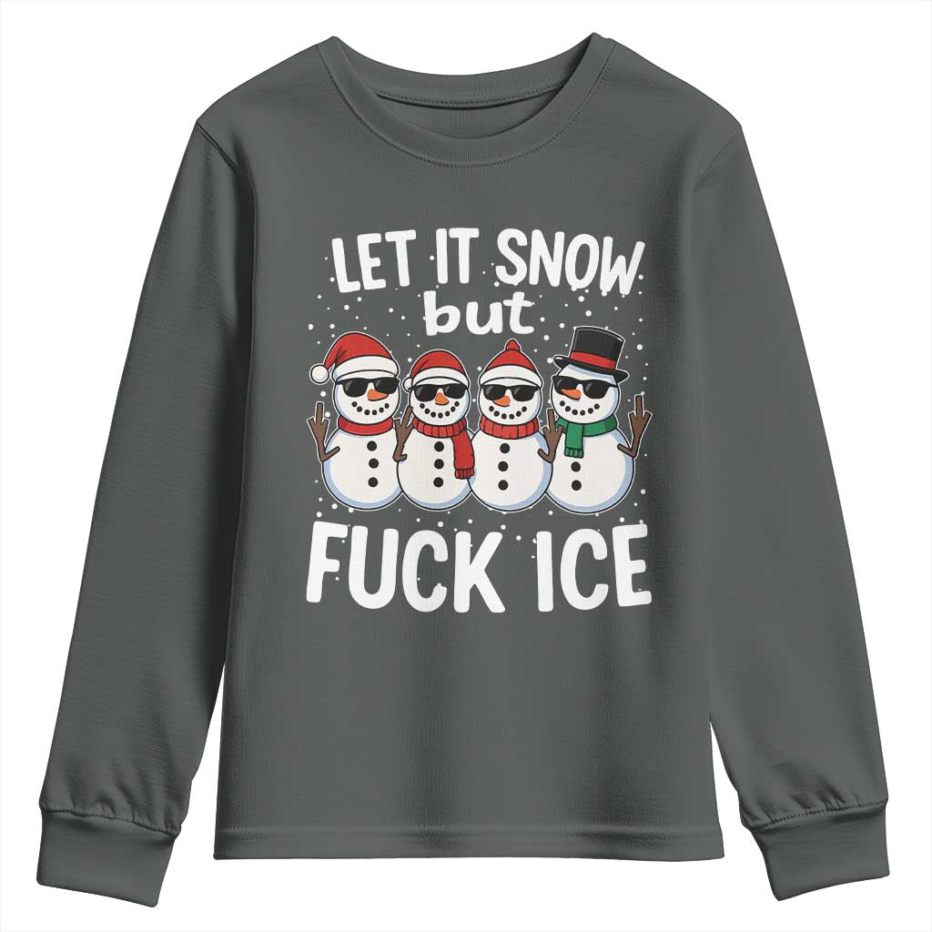 Anti ICE Christmas Youth Sweatshirt Funny Snowman Cute Finger Let It Snow Funny FDT TS10 Dark Heather Print Your Wear