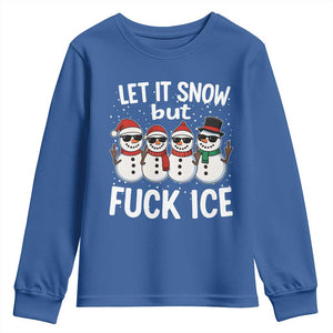 Anti ICE Christmas Youth Sweatshirt Funny Snowman Cute Finger Let It Snow Funny FDT TS10 Royal Blue Print Your Wear