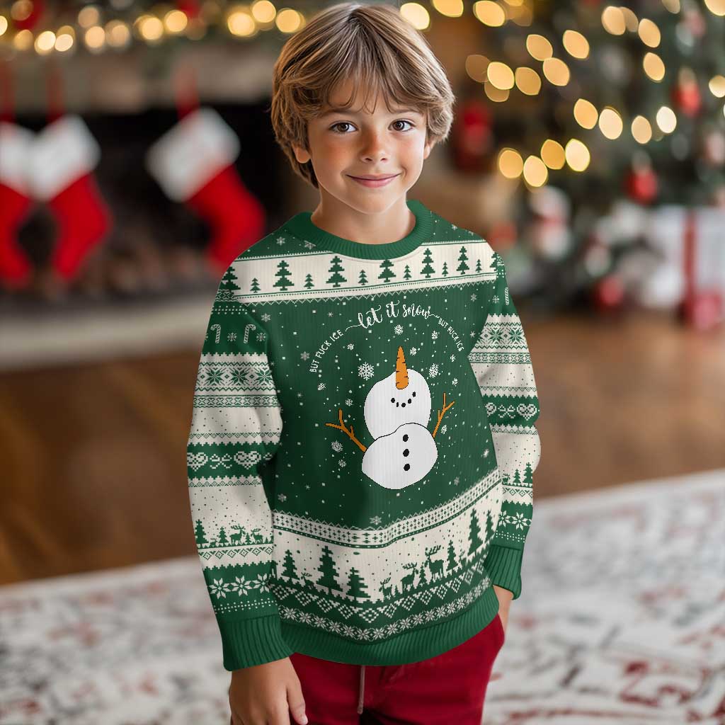 Anti ICE Xmas Ugly Christmas Sweater Let It Snow But Fuck Ice Cute Snowman Winter TS10 Forest Green Beige Print Your Wear