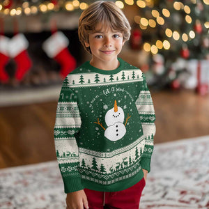 Anti ICE Xmas Ugly Christmas Sweater Let It Snow But Fuck Ice Cute Snowman Winter TS10 Forest Green Beige Print Your Wear