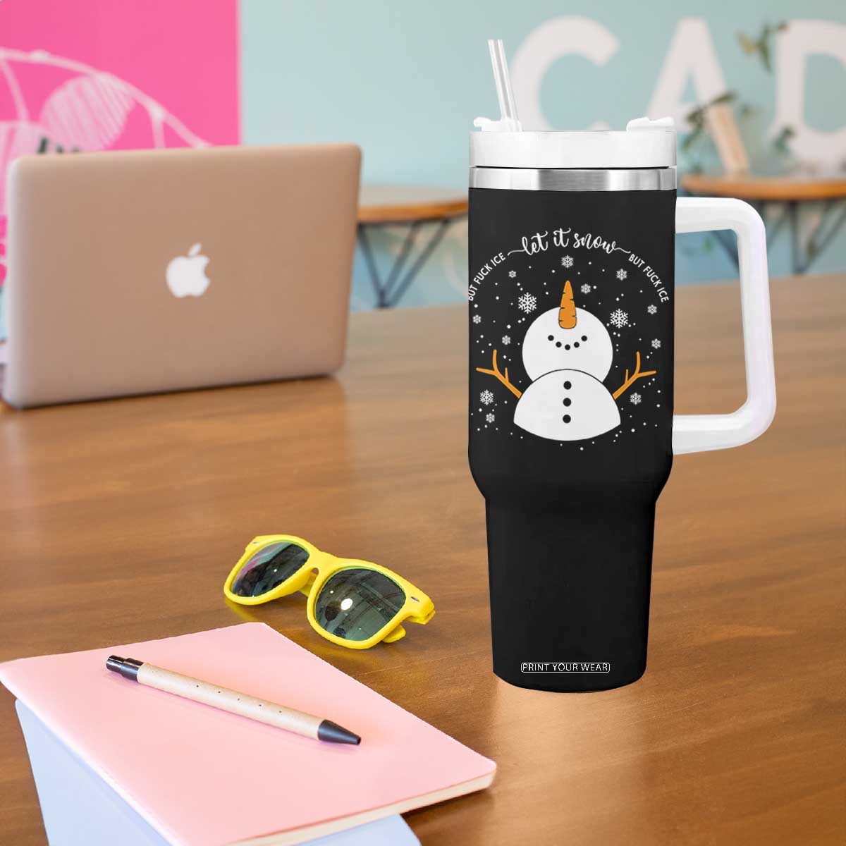Anti ICE Christmas Tumbler With Handle Let It Snow But Fuck Ice Cute Snowman Winter TS10 Print Your Wear