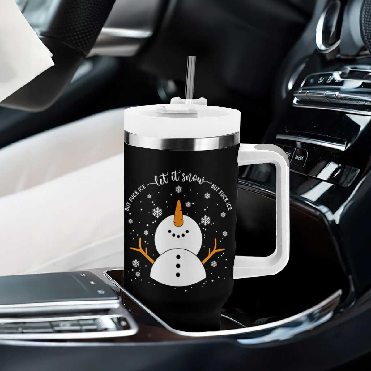 Anti ICE Christmas Tumbler With Handle Let It Snow But Fuck Ice Cute Snowman Winter TS10 Print Your Wear