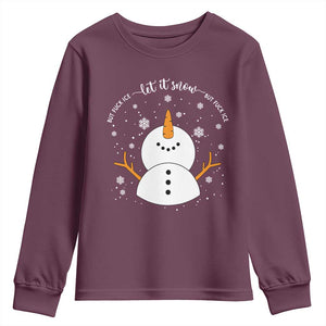 Anti ICE Christmas Youth Sweatshirt Let It Snow But Fuck Ice Cute Snowman Winter TS10 Maroon Print Your Wear