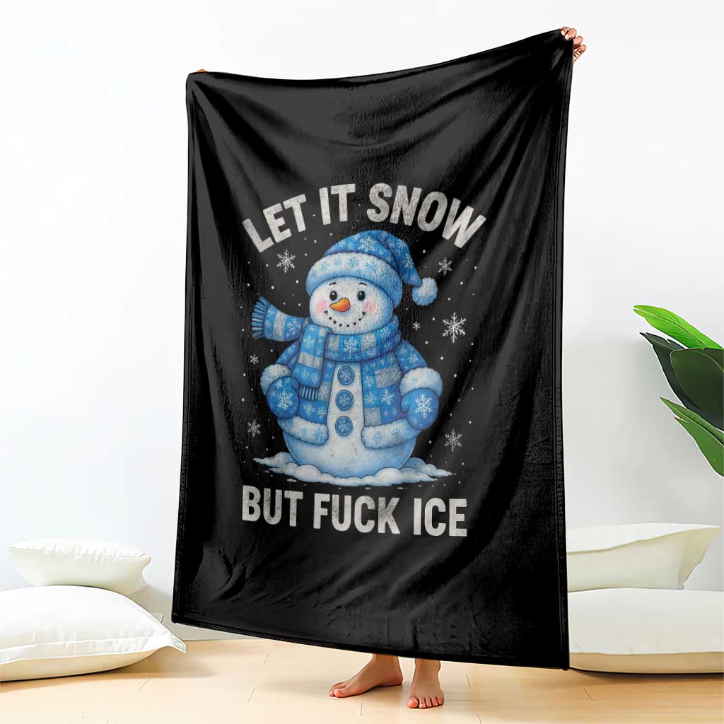 Anti ICE Christmas Throw Blanket Retro Blue Snowman Let It Snow But Fuck Ice TS10 Print Your Wear