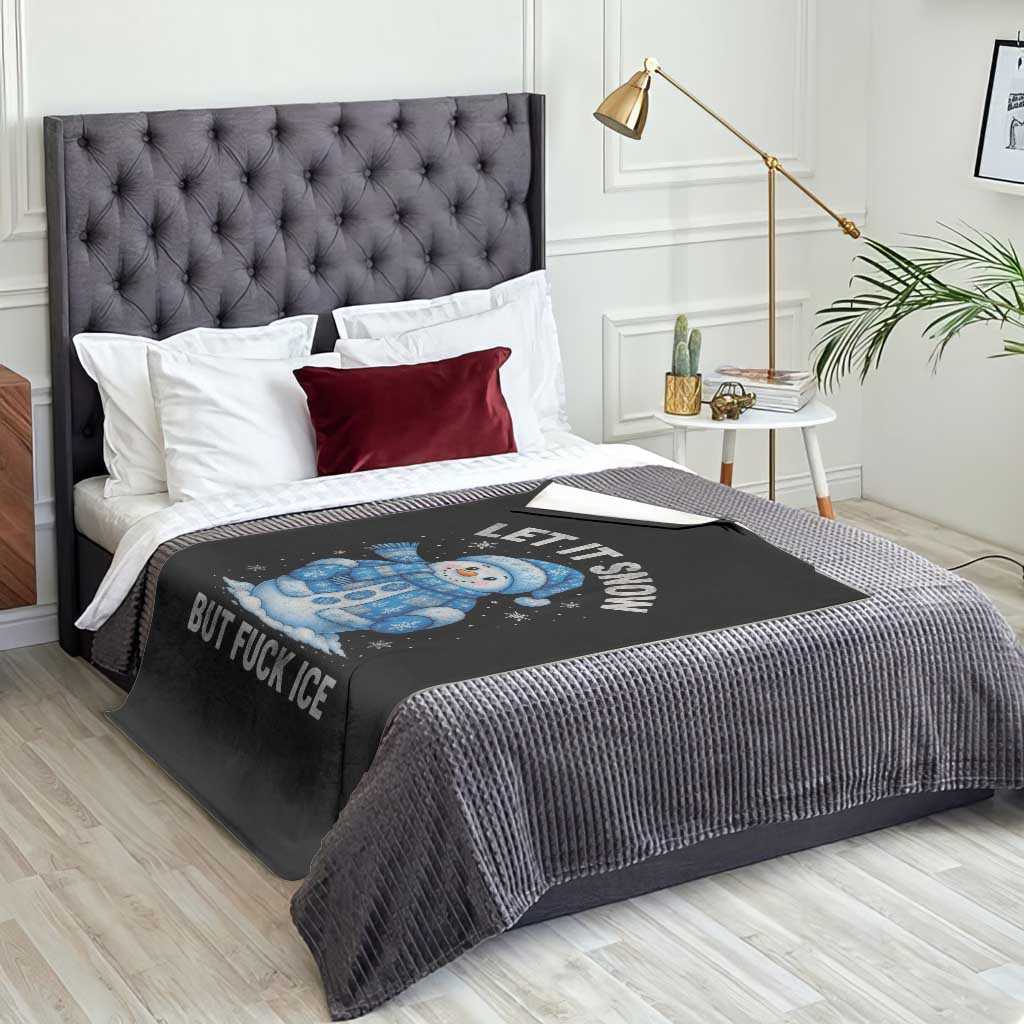 Anti ICE Christmas Throw Blanket Retro Blue Snowman Let It Snow But Fuck Ice TS10 Print Your Wear