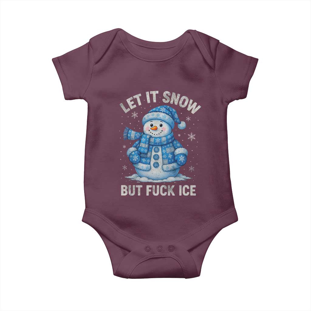 Anti ICE Christmas Baby Onesie Retro Blue Snowman Let It Snow But Fuck Ice TS10 Maroon Print Your Wear