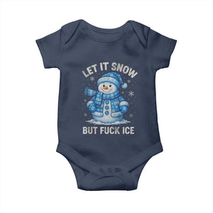 Anti ICE Christmas Baby Onesie Retro Blue Snowman Let It Snow But Fuck Ice TS10 Navy Print Your Wear