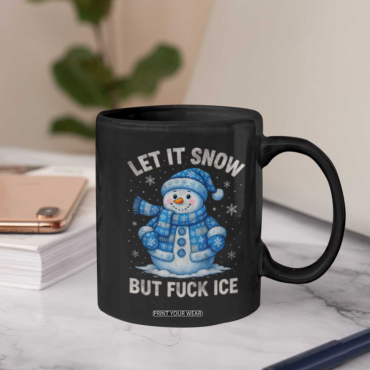 Anti ICE Christmas Coffee Mug Retro Blue Snowman Let It Snow But Fuck Ice TS10 Print Your Wear