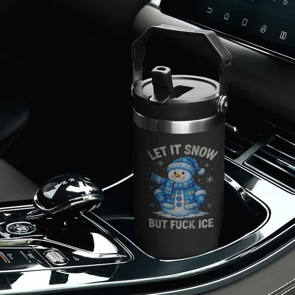 Anti ICE Christmas Flip Straw Tumbler Retro Blue Snowman Let It Snow But Fuck Ice TS10 Print Your Wear