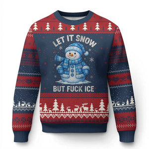 Anti ICE Xmas Ugly Christmas Sweater Retro Blue Snowman Let It Snow But Fuck Ice TS10 Navy Red Print Your Wear