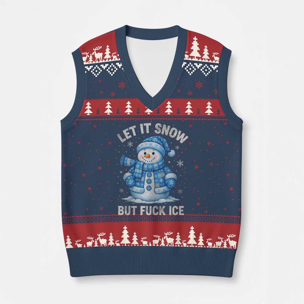 Anti ICE Xmas V-Neck Knit Sweater Vest Retro Blue Snowman Let It Snow But Fuck Ice TS10 Navy Red Print Your Wear
