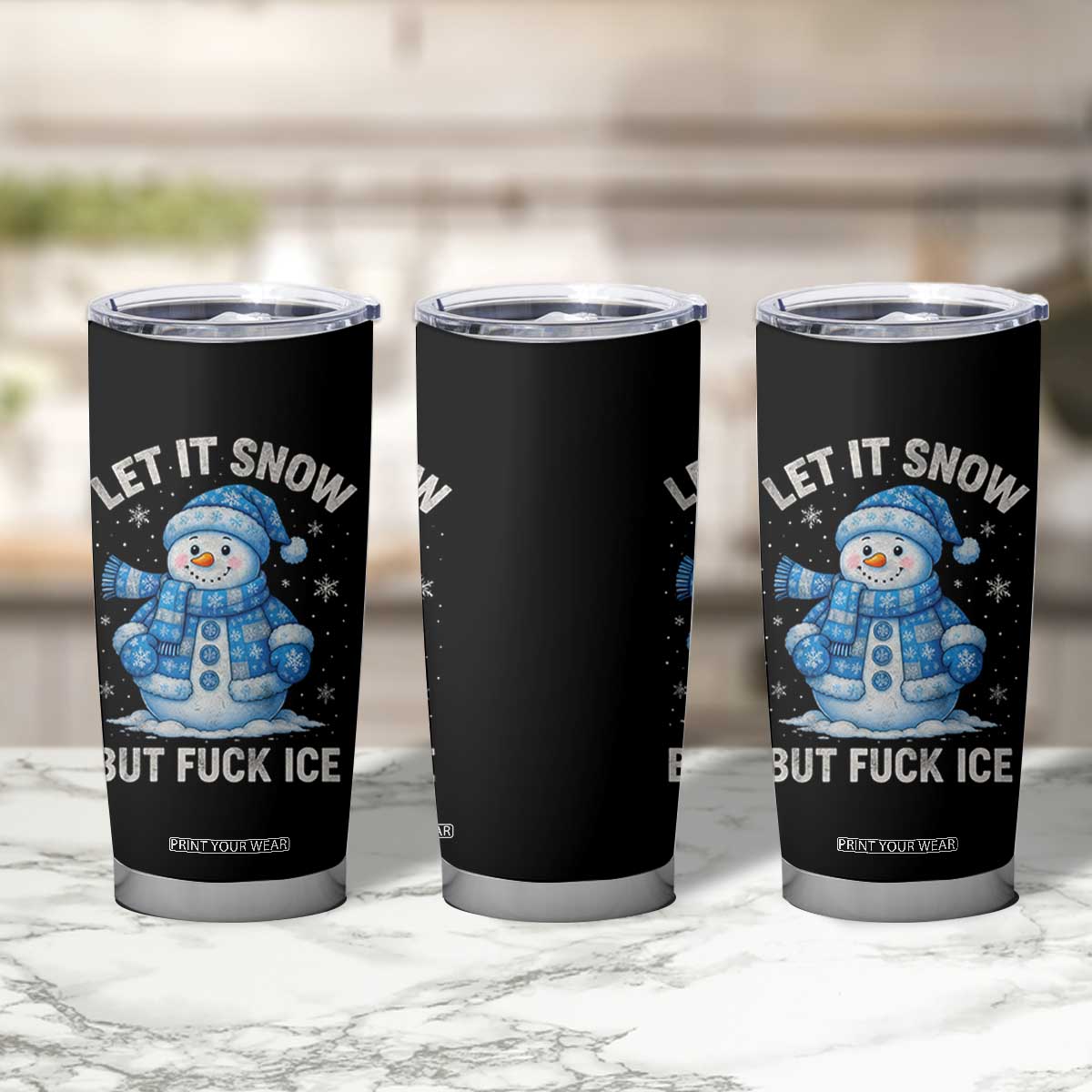 Anti ICE Christmas Tumbler Cup Retro Blue Snowman Let It Snow But Fuck Ice TS10 Print Your Wear