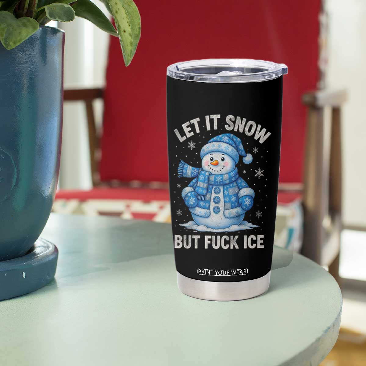 Anti ICE Christmas Tumbler Cup Retro Blue Snowman Let It Snow But Fuck Ice TS10 Print Your Wear