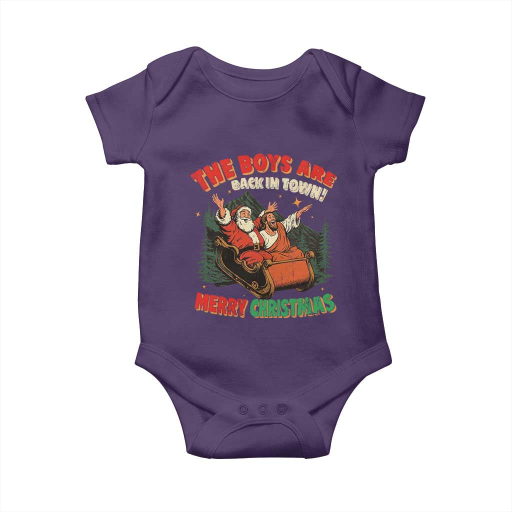 The Boys Are Back in Town Christmas Baby Onesie Funny Santa Jesus TS10 Purple Print Your Wear