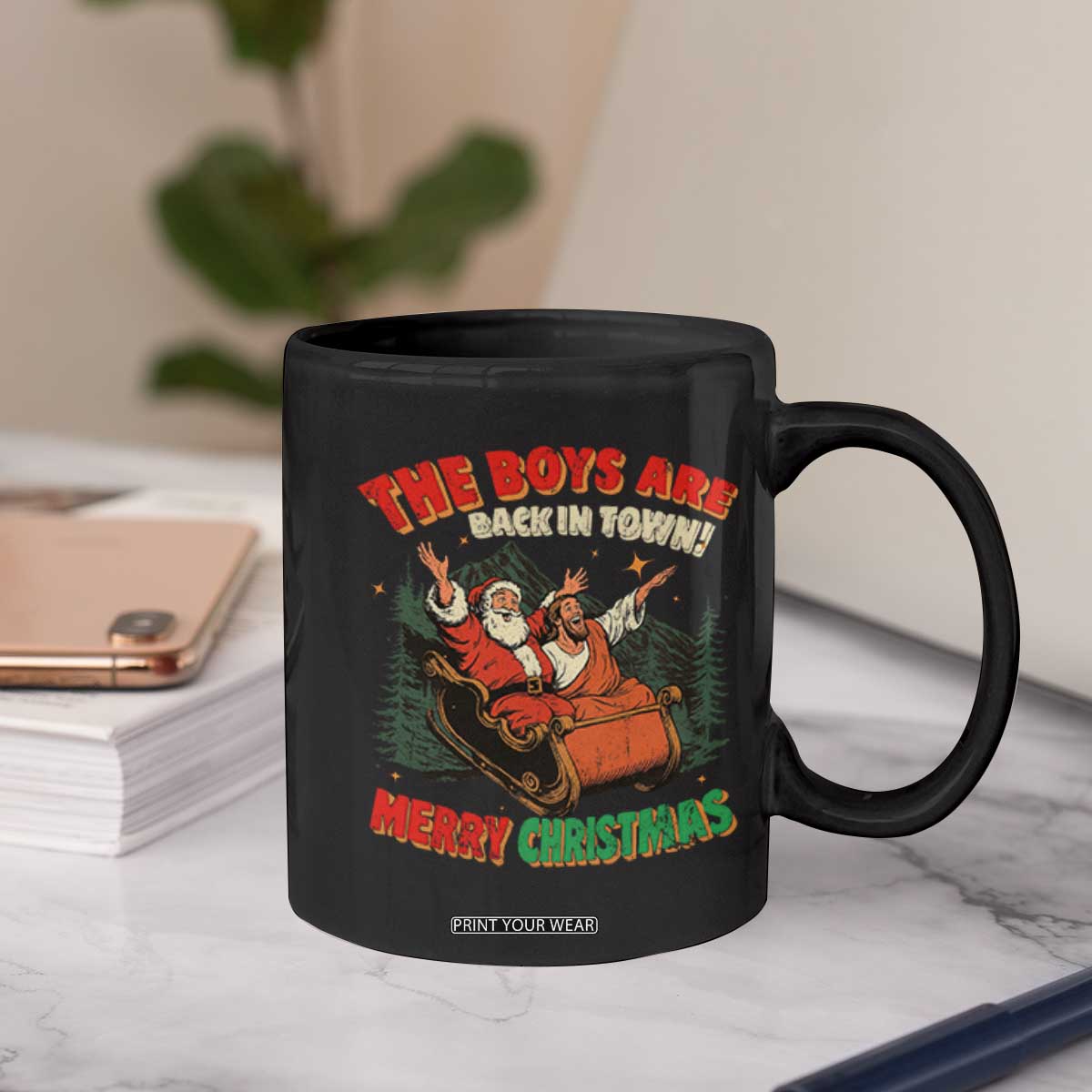The Boys Are Back in Town Christmas Coffee Mug Funny Santa Jesus TS10 Print Your Wear
