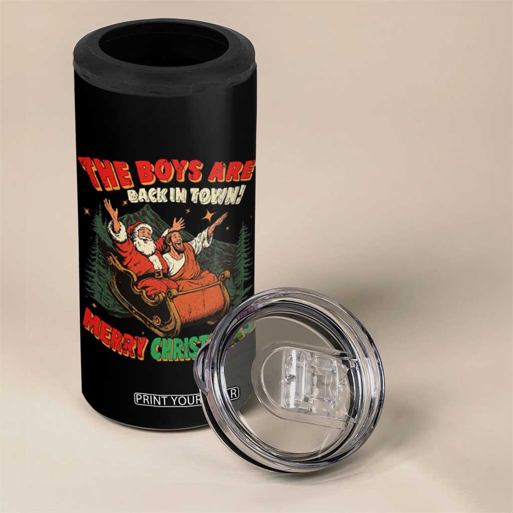 The Boys Are Back in Town Christmas 4 in 1 Can Cooler Tumbler Funny Santa Jesus TS10 Print Your Wear