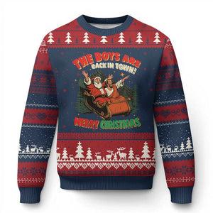 The Boys Are Back in Town Xmas Ugly Christmas Sweater Funny Santa Jesus TS10 Navy Red Print Your Wear