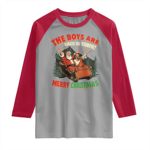 The Boys Are Back in Town Christmas Raglan Shirt Funny Santa Jesus TS10 Sport Gray Red Print Your Wear