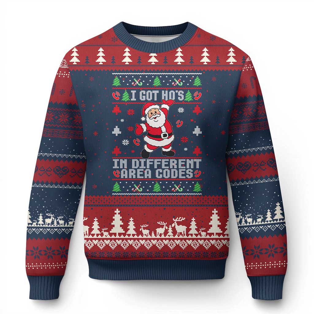 Funny Santa Ugly Xmas Ugly Christmas Sweater I Got Hos in Different Area Codes TS10 Navy Red Print Your Wear