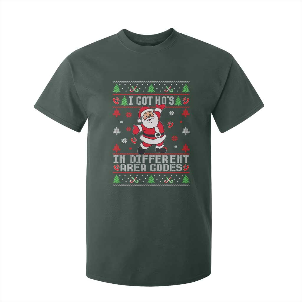 Funny Santa Ugly Christmas T Shirt For Kid I Got Hos in Different Area Codes TS10 Dark Forest Green Print Your Wear
