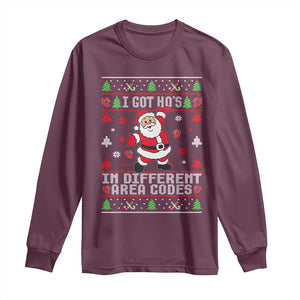 Funny Santa Ugly Christmas Long Sleeve Shirt I Got Hos in Different Area Codes TS10 Maroon Print Your Wear