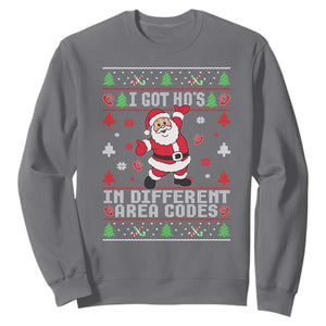 Funny Santa Ugly Christmas Sweatshirt I Got Hos in Different Area Codes TS10 Charcoal Print Your Wear