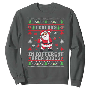 Funny Santa Ugly Christmas Sweatshirt I Got Hos in Different Area Codes TS10 Dark Heather Print Your Wear