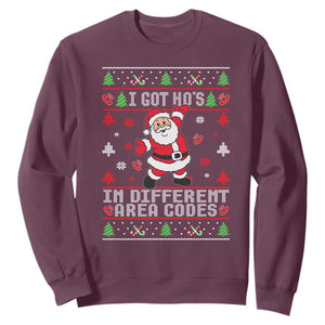 Funny Santa Ugly Christmas Sweatshirt I Got Hos in Different Area Codes TS10 Maroon Print Your Wear
