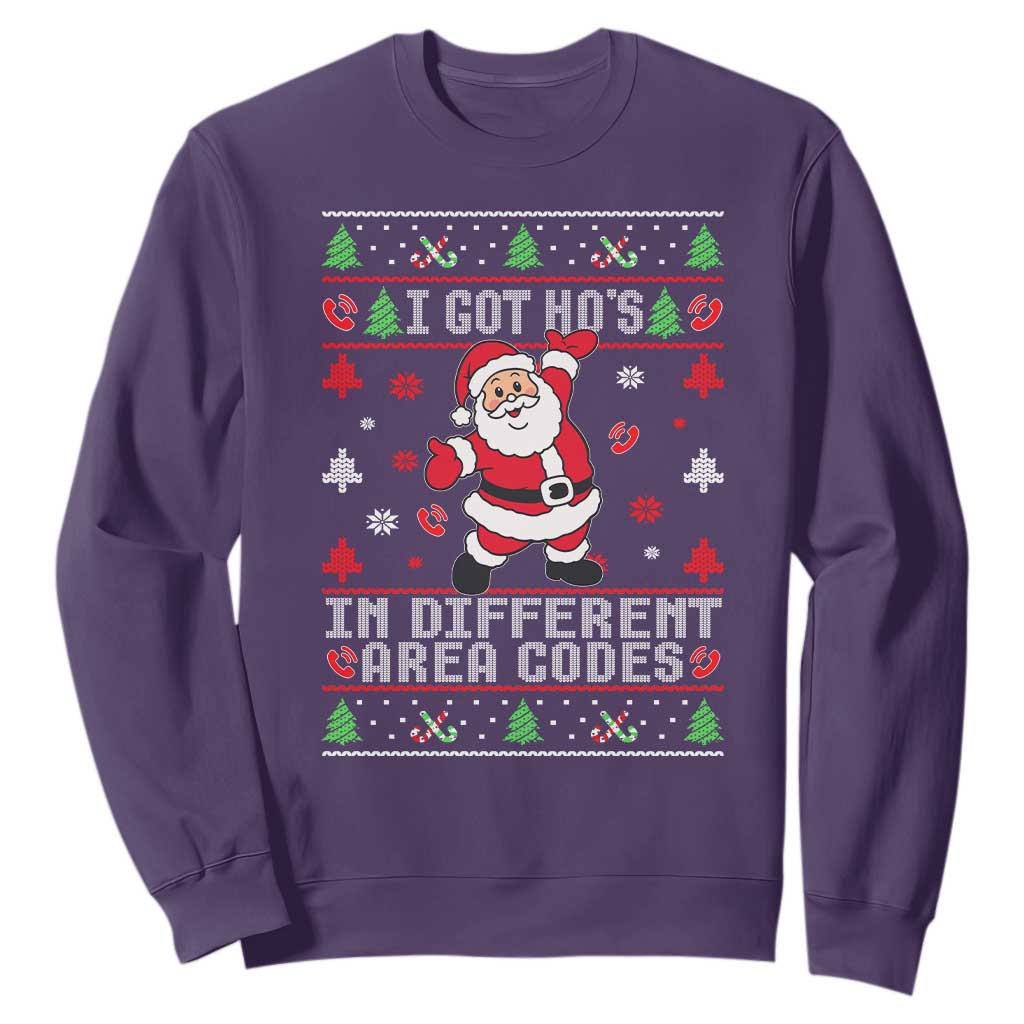 Funny Santa Ugly Christmas Sweatshirt I Got Hos in Different Area Codes TS10 Purple Print Your Wear