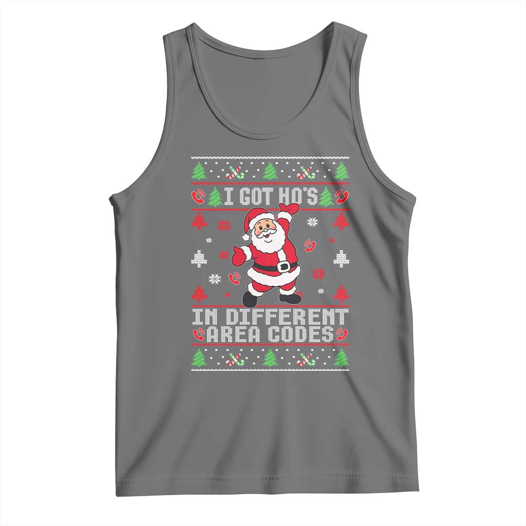 Funny Santa Ugly Christmas Tank Top I Got Hos in Different Area Codes TS10 Black Heather Print Your Wear