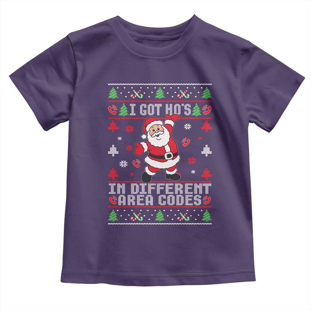 Funny Santa Ugly Christmas Toddler T Shirt I Got Hos in Different Area Codes TS10 Purple Print Your Wear