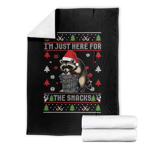 Funny Raccoon Ugly Christmas Throw Blanket I'm Just Here for The Snacks Cute Trash Panda TS10 Black Print Your Wear