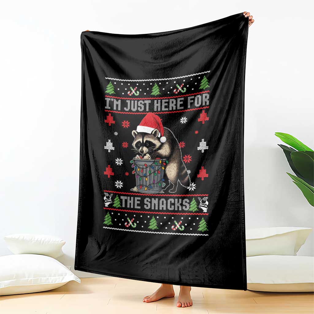 Funny Raccoon Ugly Christmas Throw Blanket I'm Just Here for The Snacks Cute Trash Panda TS10 Print Your Wear
