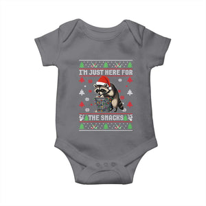 Funny Raccoon Ugly Christmas Baby Onesie I'm Just Here for The Snacks Cute Trash Panda TS10 Charcoal Print Your Wear