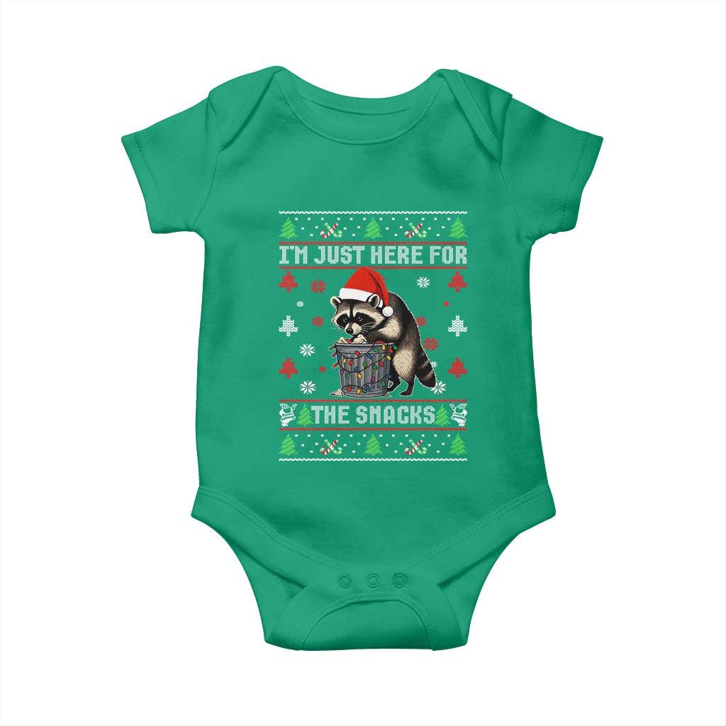Funny Raccoon Ugly Christmas Baby Onesie I'm Just Here for The Snacks Cute Trash Panda TS10 Irish Green Print Your Wear