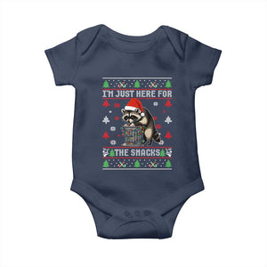 Funny Raccoon Ugly Christmas Baby Onesie I'm Just Here for The Snacks Cute Trash Panda TS10 Navy Print Your Wear