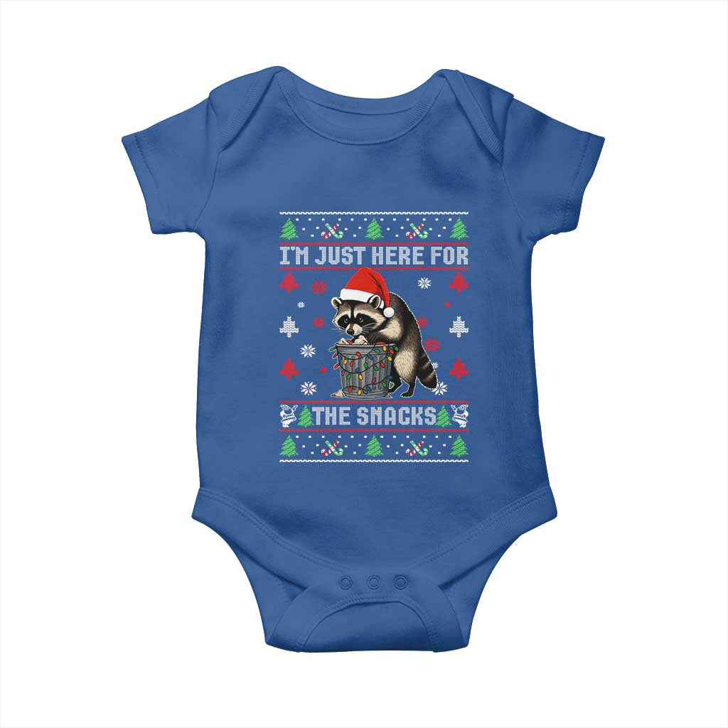 Funny Raccoon Ugly Christmas Baby Onesie I'm Just Here for The Snacks Cute Trash Panda TS10 Royal Blue Print Your Wear