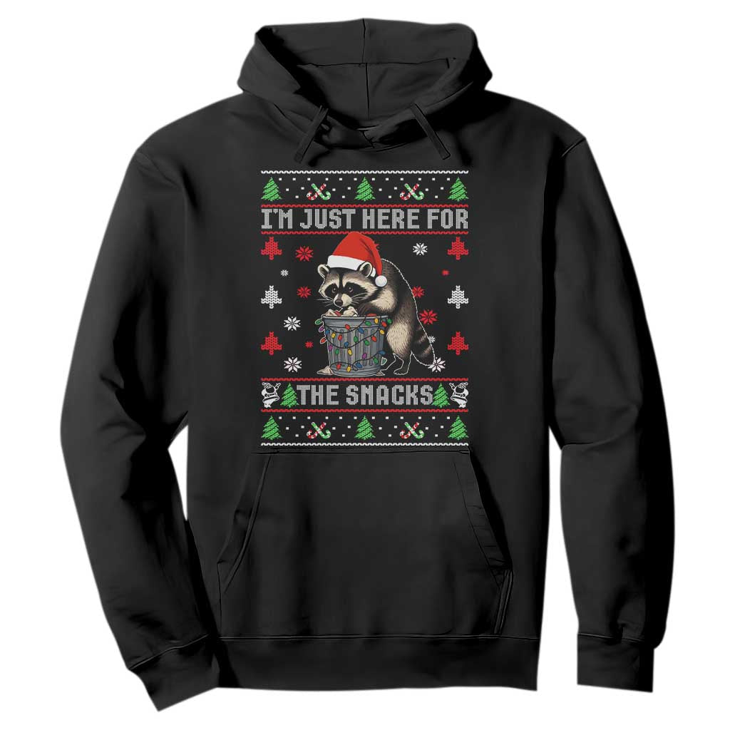 Funny Raccoon Ugly Christmas Hoodie I'm Just Here for The Snacks Cute Trash Panda TS10 Black Print Your Wear