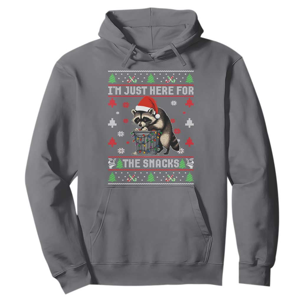 Funny Raccoon Ugly Christmas Hoodie I'm Just Here for The Snacks Cute Trash Panda TS10 Charcoal Print Your Wear