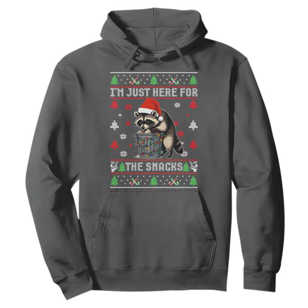 Funny Raccoon Ugly Christmas Hoodie I'm Just Here for The Snacks Cute Trash Panda TS10 Dark Heather Print Your Wear