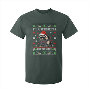 Funny Raccoon Ugly Christmas T Shirt For Kid I'm Just Here for The Snacks Cute Trash Panda TS10 Dark Forest Green Print Your Wear