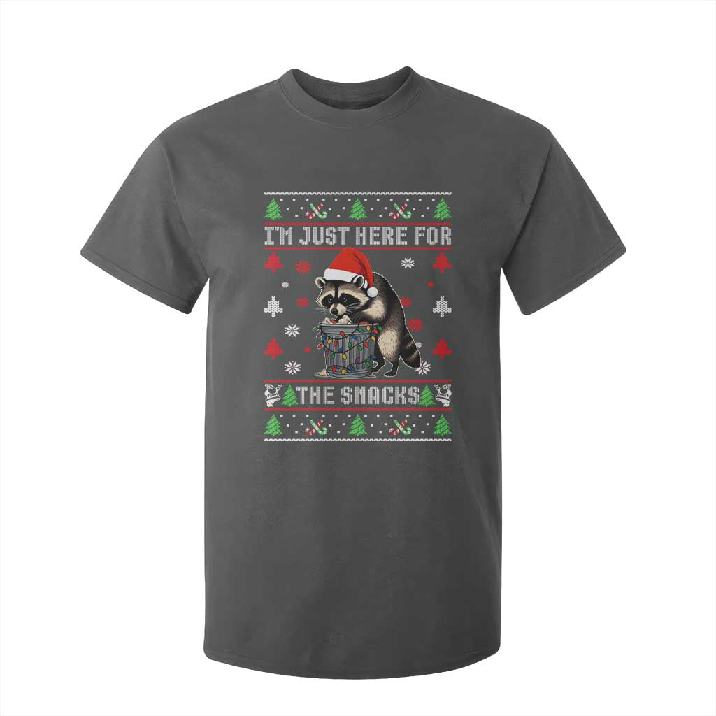 Funny Raccoon Ugly Christmas T Shirt For Kid I'm Just Here for The Snacks Cute Trash Panda TS10 Dark Heather Print Your Wear