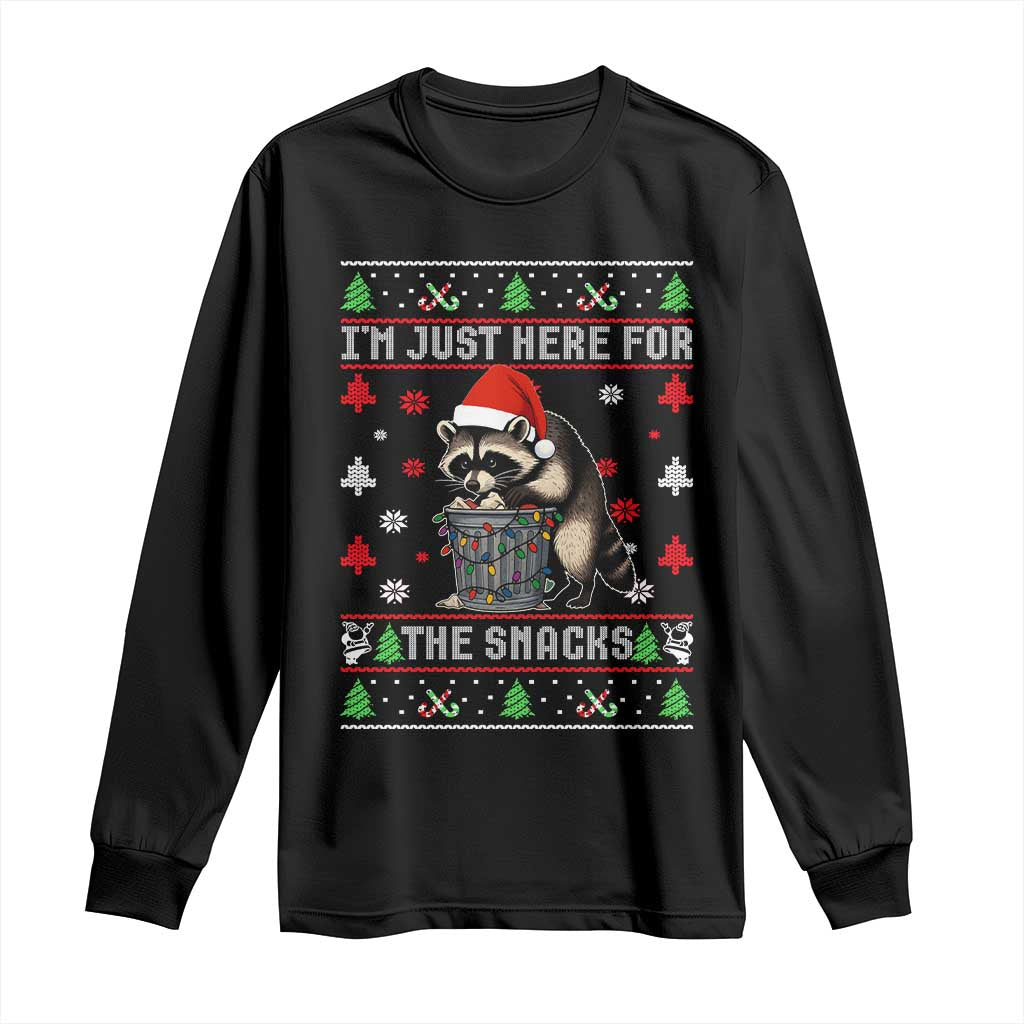 Funny Raccoon Ugly Christmas Long Sleeve Shirt I'm Just Here for The Snacks Cute Trash Panda TS10 Black Print Your Wear