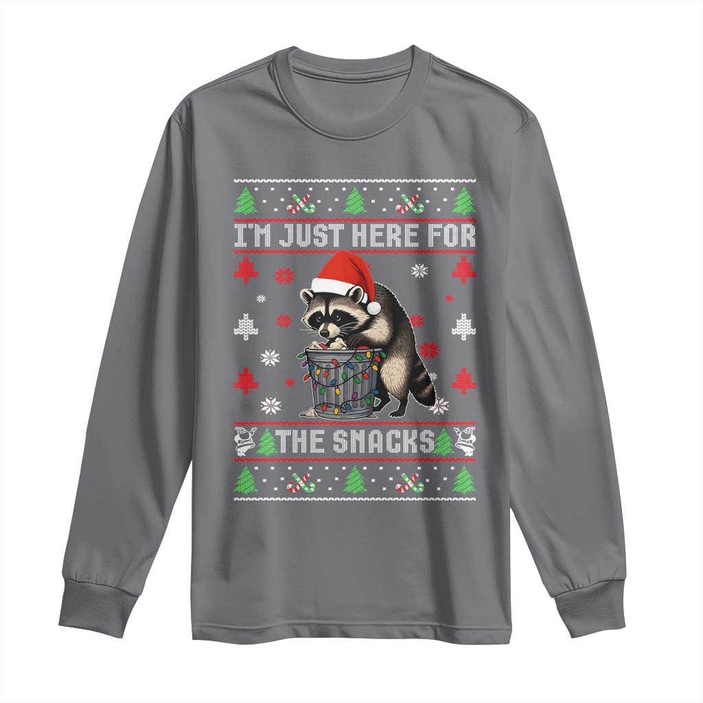 Funny Raccoon Ugly Christmas Long Sleeve Shirt I'm Just Here for The Snacks Cute Trash Panda TS10 Charcoal Print Your Wear