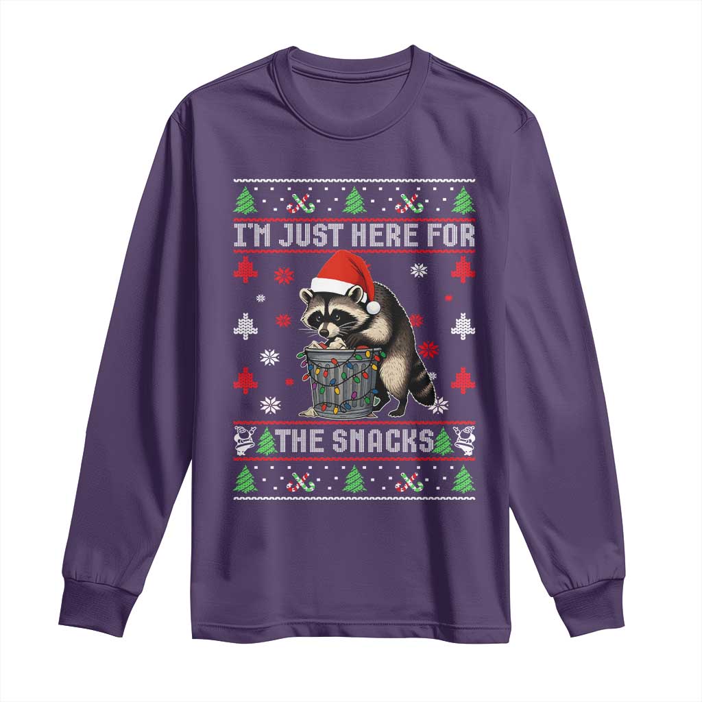 Funny Raccoon Ugly Christmas Long Sleeve Shirt I'm Just Here for The Snacks Cute Trash Panda TS10 Purple Print Your Wear