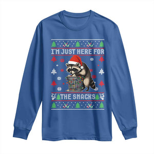 Funny Raccoon Ugly Christmas Long Sleeve Shirt I'm Just Here for The Snacks Cute Trash Panda TS10 Royal Blue Print Your Wear